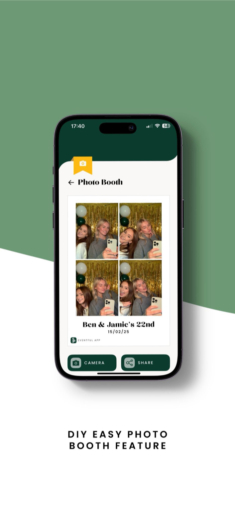 Eventful - Eventful app photo booth feature showing a birthday party photo strip
