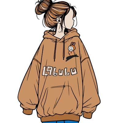 realistic girl with a oversized sweatshirt on and a bun