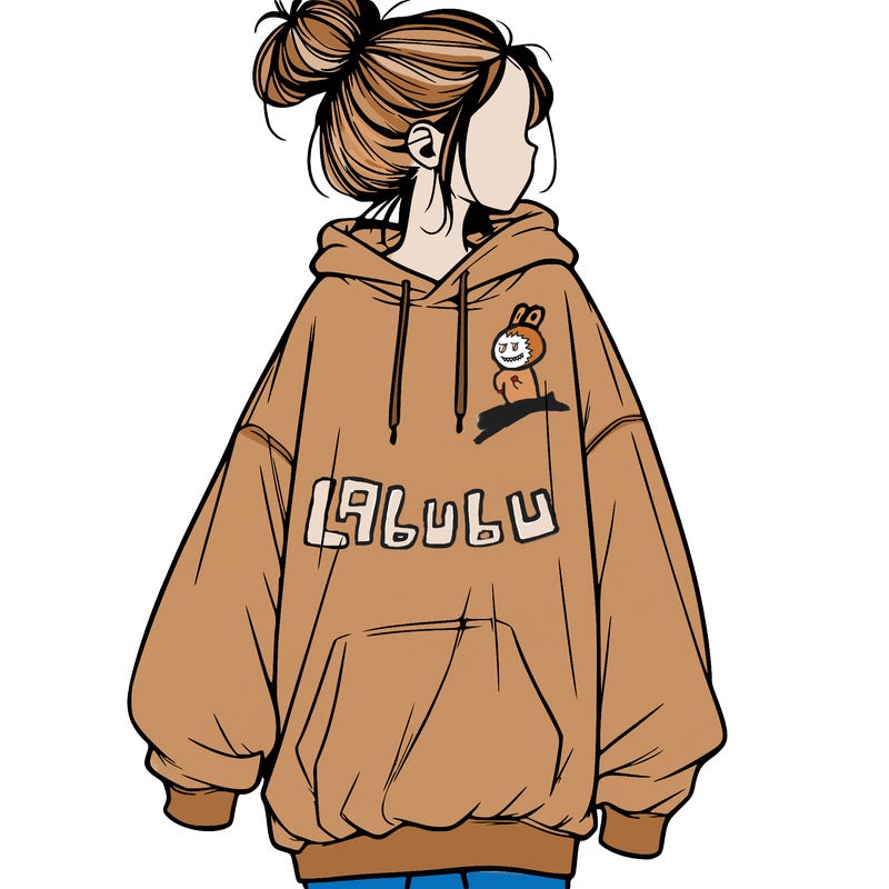 realistic girl with a oversized sweatshirt on and a bun