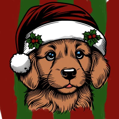 realistic dog wearing a santa hat