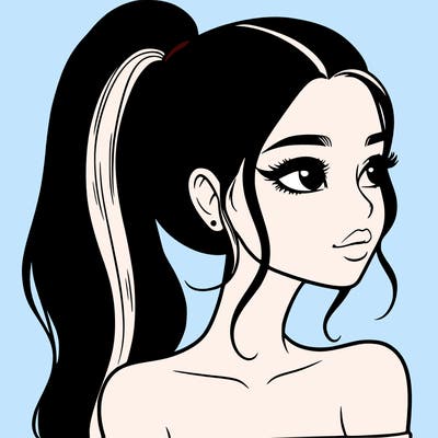 a beautiful and realistic girl with a high pony tail