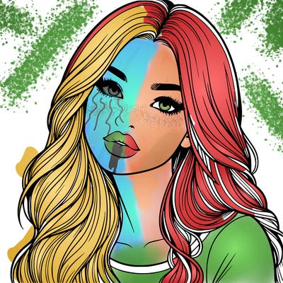 realistic girl with hair on her hair and lips