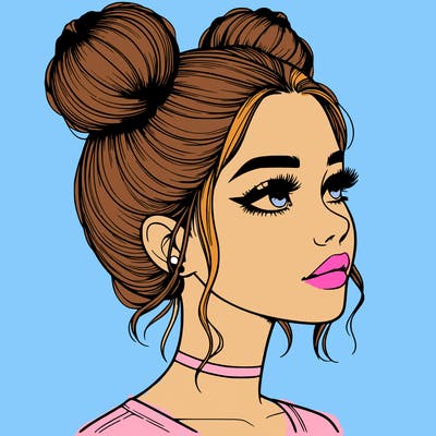 realistic girl with buns on the top of her head