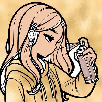 a realistic girl spray painting