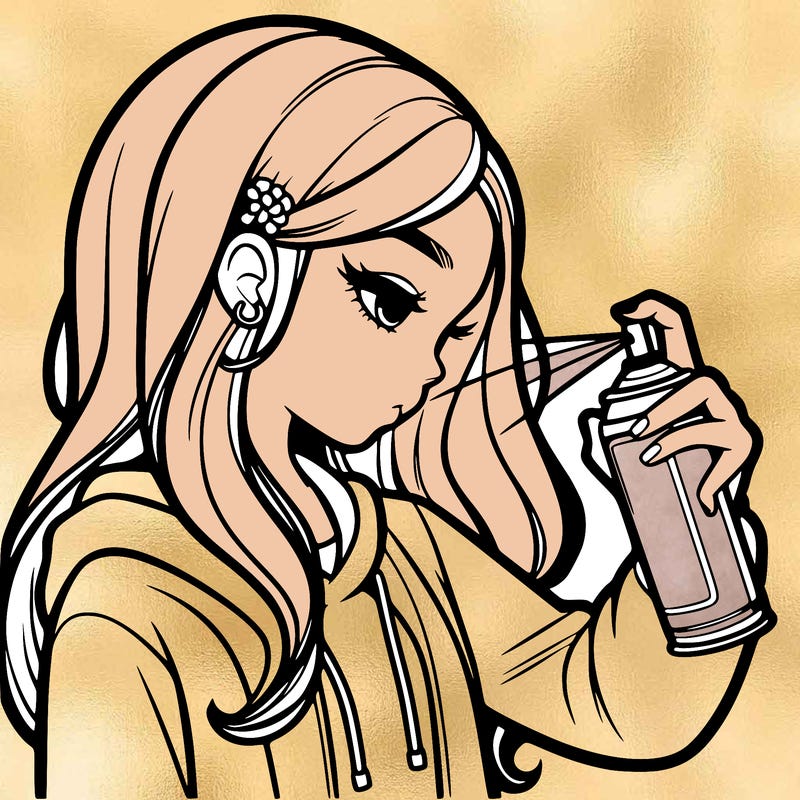 a realistic girl spray painting
