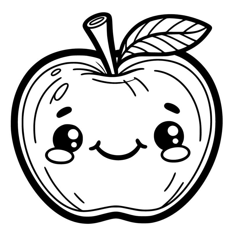 a large, cartoonish apple with a smiling face