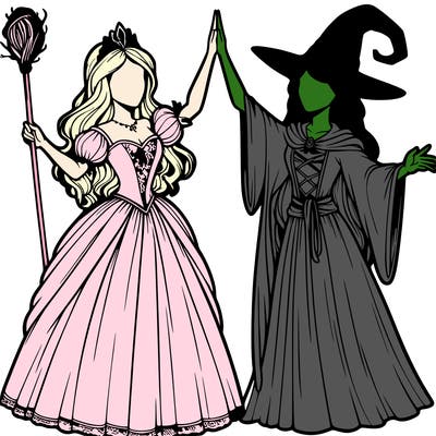 detailed realistic split of a princess and a witch