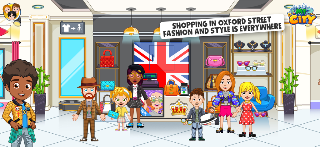 My City: London Trip Adventure - ロンドンをテーマにしたブティックでファッションやアクセサリーを買い物するキャラクターたち