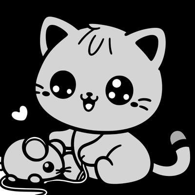 a super cute cat with a toy mouse animated