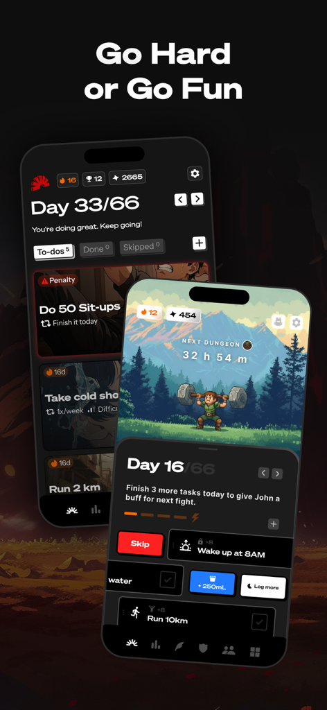 Life Reset: 66 Day Habit - Life Reset app interface showing gamified habit tracking and daily wellness tasks for a 66 day challenge.
