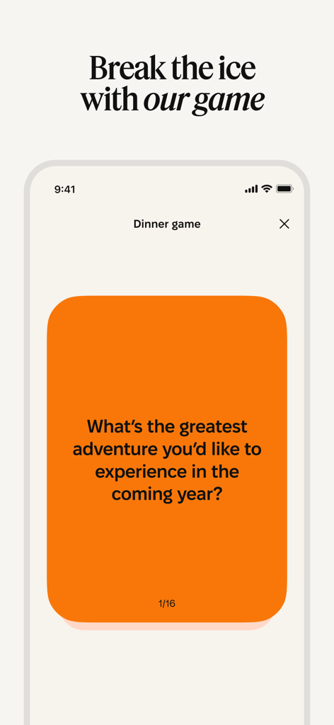 Timeleft app screenshot showing a dinner game icebreaker question on a mobile screen