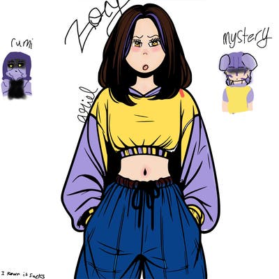 realistic girl faceless with baggy pants and a crop top