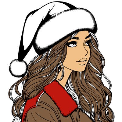 realistic girl in santa hat