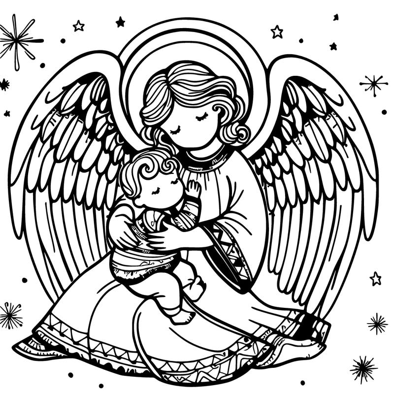 an angel with her baby