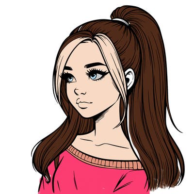 realistic girl with a high ponytail
