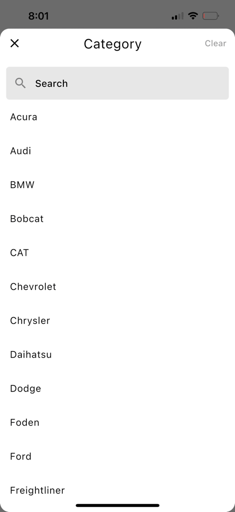 Marketplace Jamaica - Category selection screen in Marketplace Jamaica showing a list of car brands including BMW and Ford