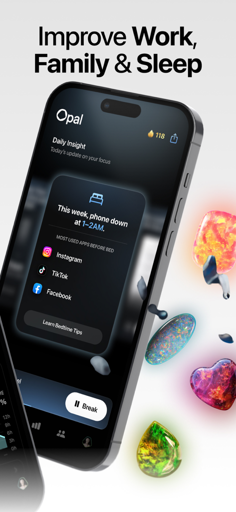 Opal app showing daily insight for phone usage before bed to improve sleep quality