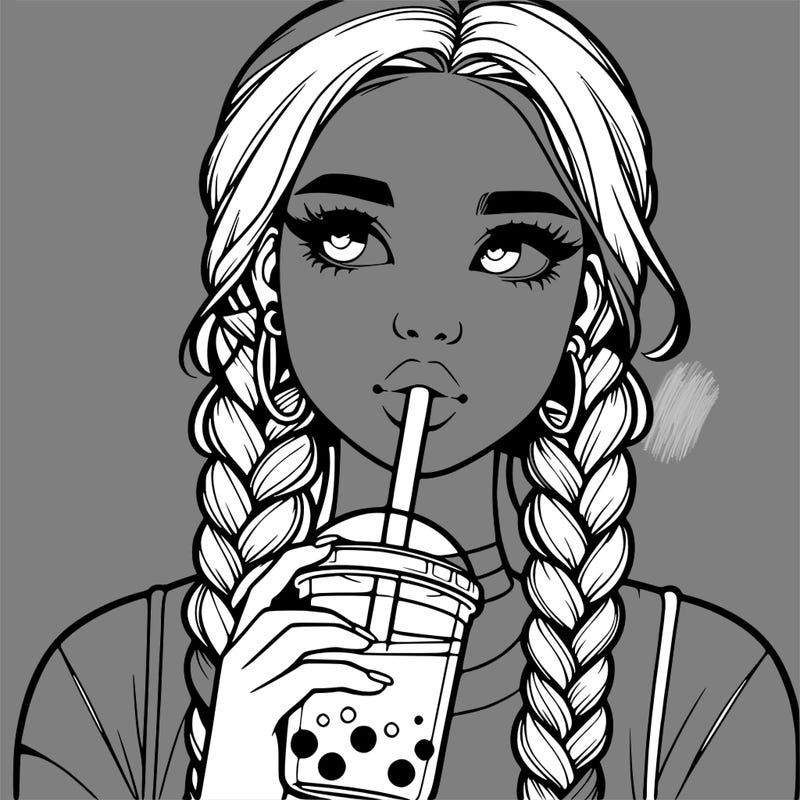 realistic girl with braided hair drinking boba