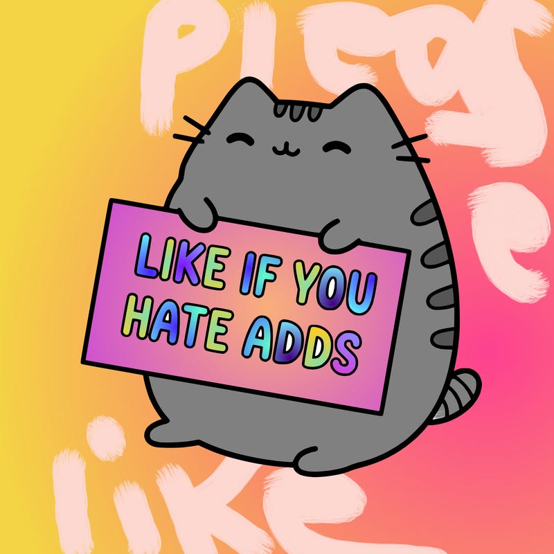 a kawii pusheen cat holding a sign that says like if you hate adds
