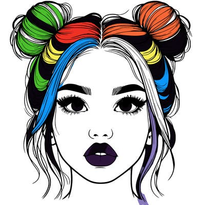 realistic girl with two buns on her hair and lips