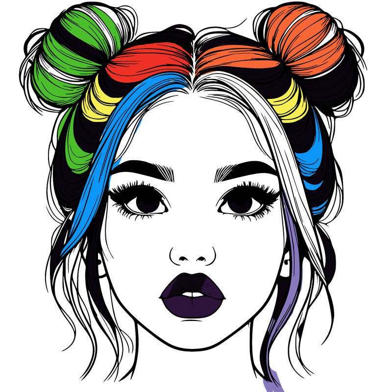 realistic girl with two buns on her hair and lips