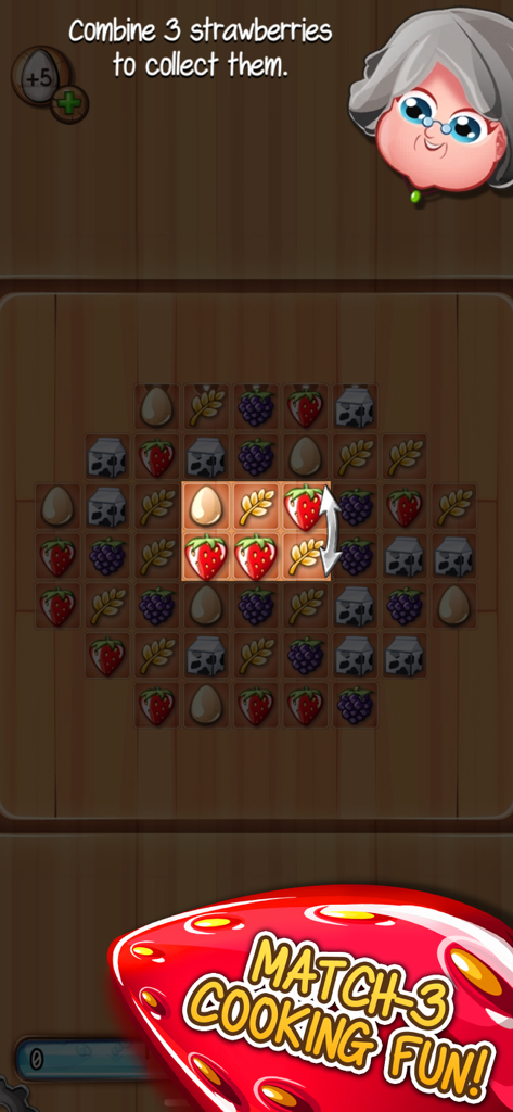 Tasty Tale - Tasty Tale gameplay showing a match 3 puzzle with food ingredients and a tutorial instruction