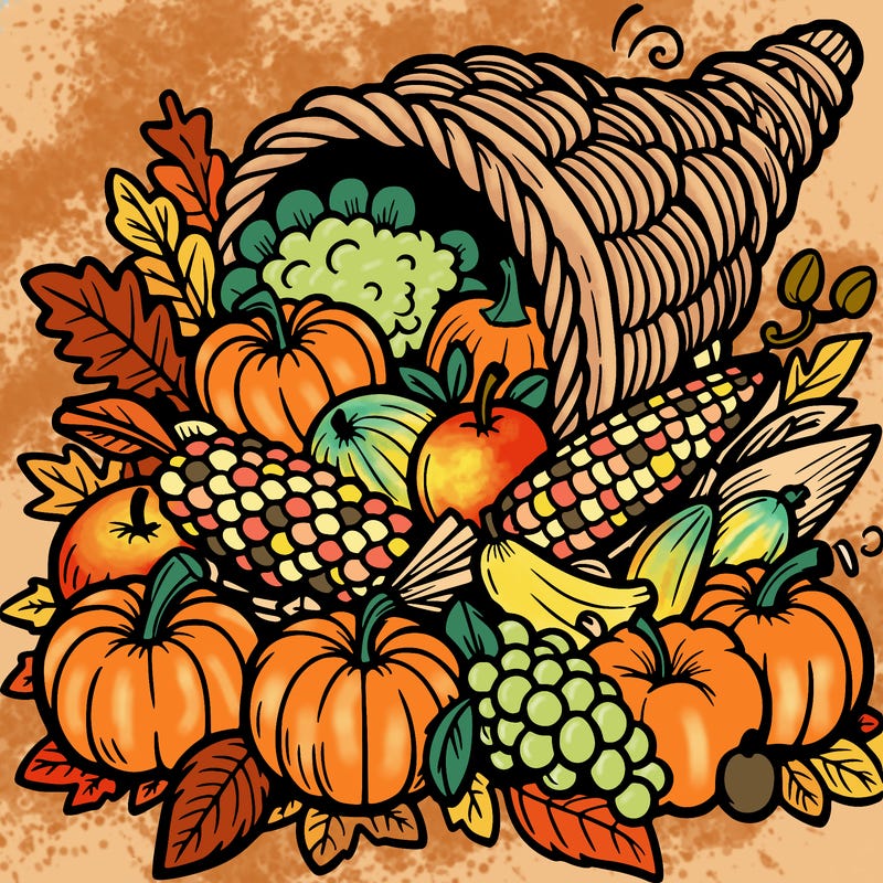 a cornucopia spilling out autumn fruit%2c vegetable