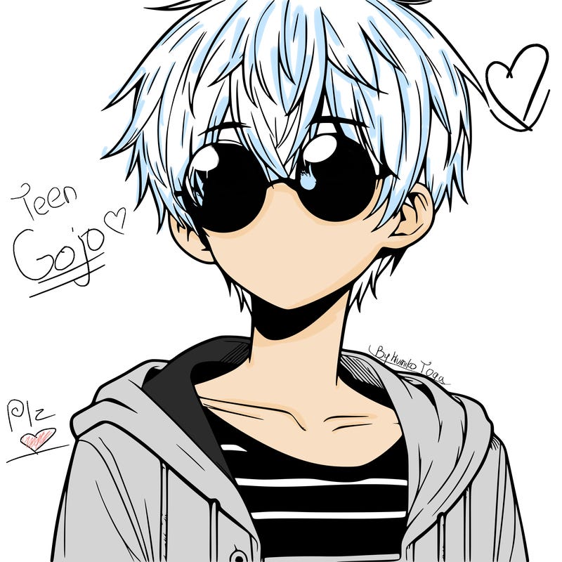 boy with white hair and circle sunglasses anime
