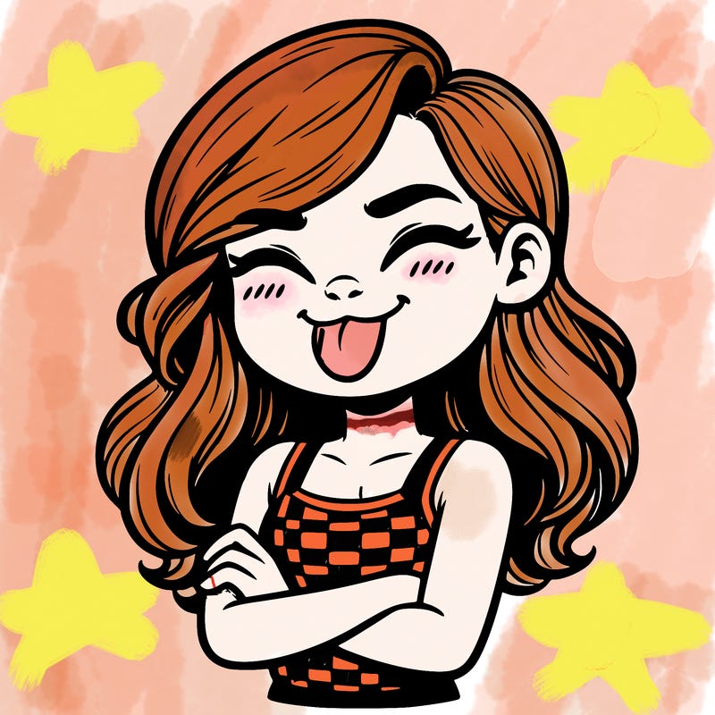 realistic girl crossing her arms and wearing a tank top with her tongue held out she has long hair