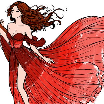 realistic woman in dress flowing the the wind