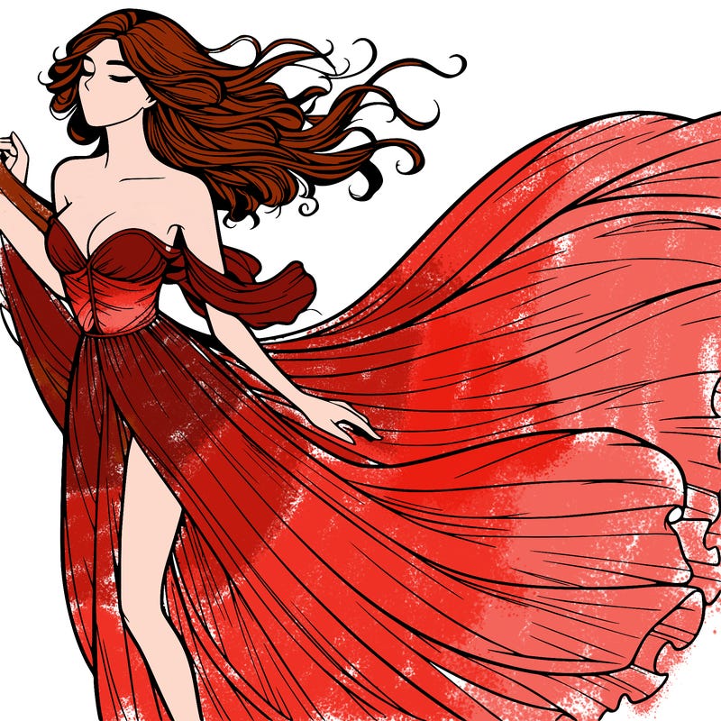 realistic woman in dress flowing the the wind
