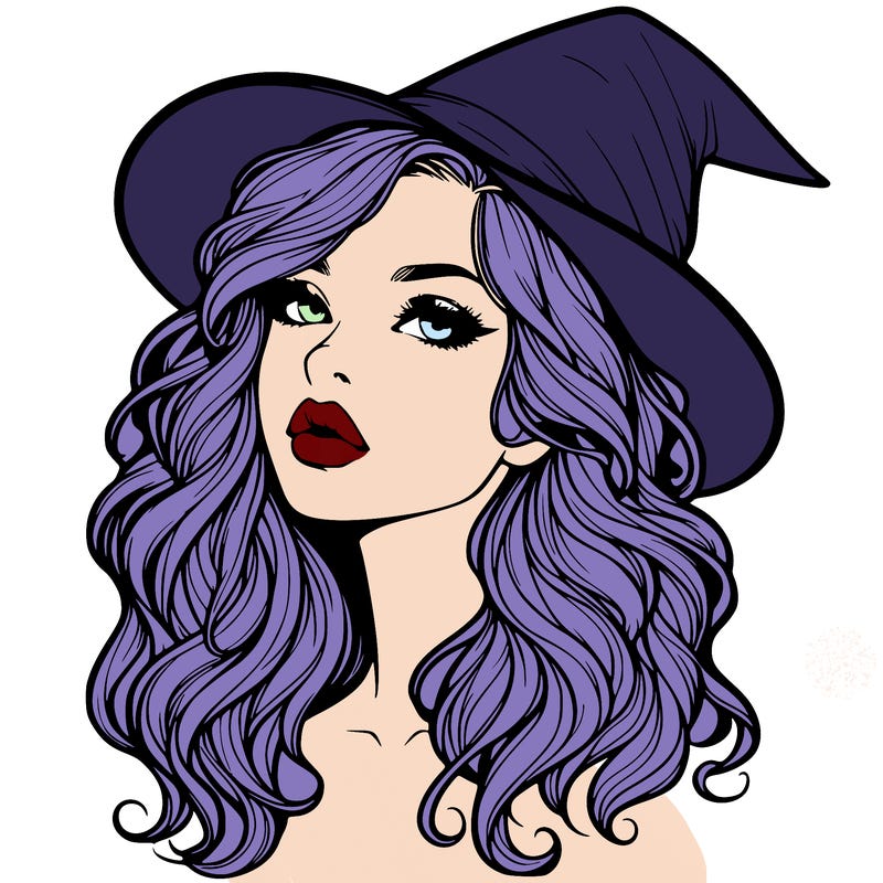 realistic witch girl with wavy hair and lips