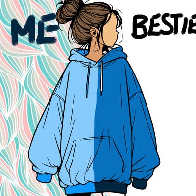 realistic girl with a oversized sweatshirt on and a bun
