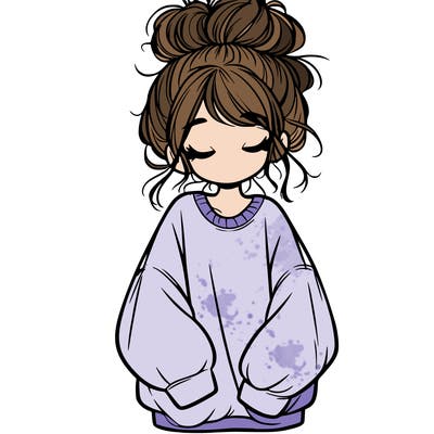 girl with baggy sweatshirt and messy bun