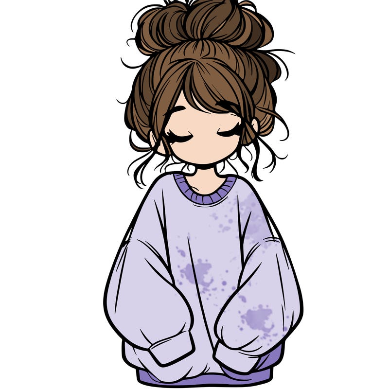 girl with baggy sweatshirt and messy bun