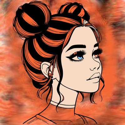 realistic girl with buns on the top of her head