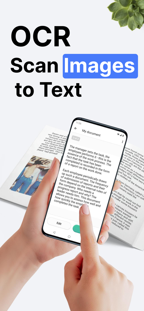 Quick Scan Pro:Scanner for Doc - Smartphone scannt ein Dokument, um Bilder mit Quick Scan Pro OCR in Text umzuwandeln.