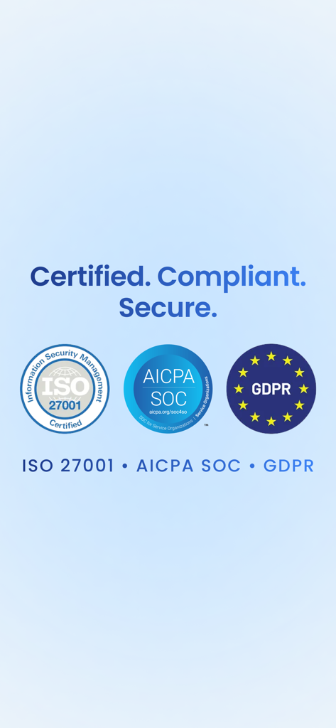 TruthScan compliance and security certifications including ISO 27001, AICPA SOC, and GDPR
