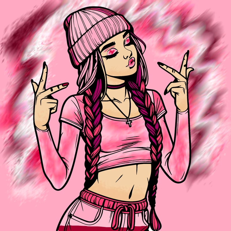 realistic teenage girl with braids and a beanie and crop top doing 🫶🏼