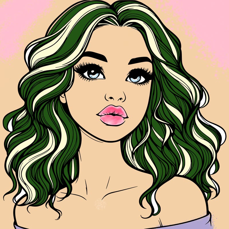 realistic girl with wavy hair and lips