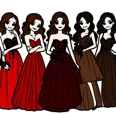group of teenage girls in prom dresses