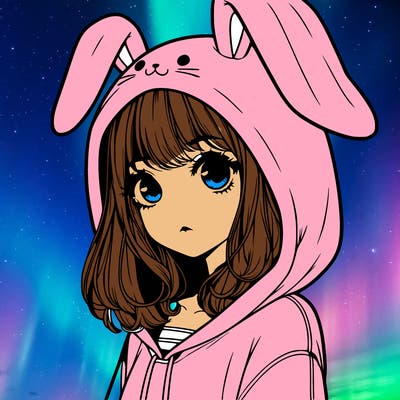 realistic girl wearing a bunny hoodie