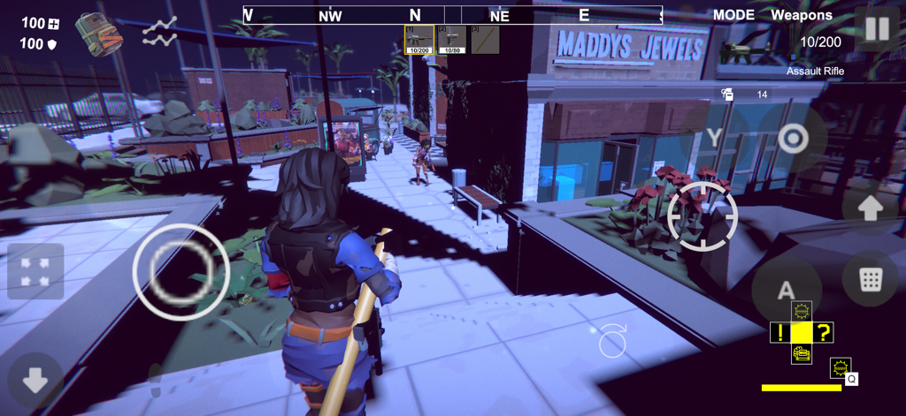 Third person gameplay of a character exploring an abandoned city at night in The Mutiny survival game.