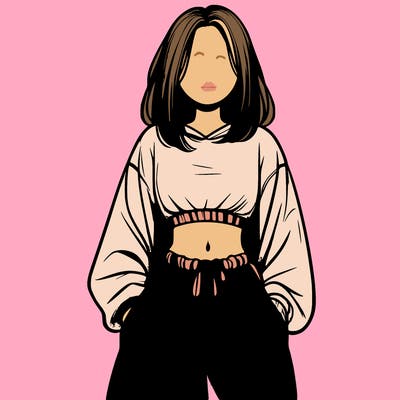 realistic girl faceless with baggy pants and a crop top