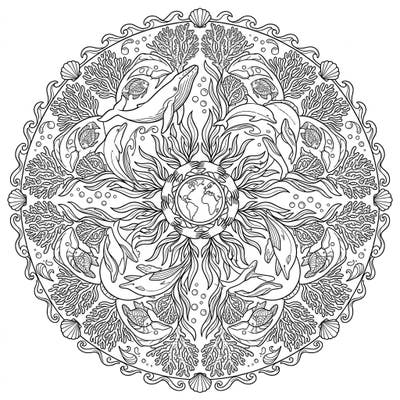 Immerse yourself in the beauty of the ocean with this captivating Earth Day Mandala coloring page. Featuring intricate marine life and a central Earth motif, it's perfect for celebrating our planet and unwinding.
