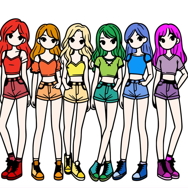 a group of girls wearing crop tops and shorts