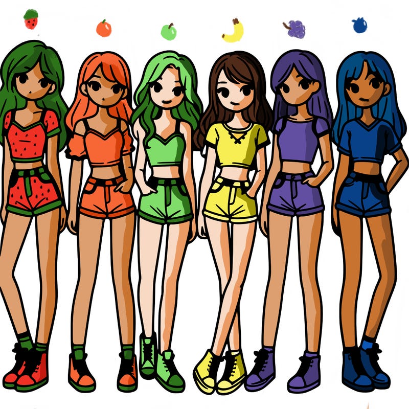 a group of girls wearing crop tops and shorts