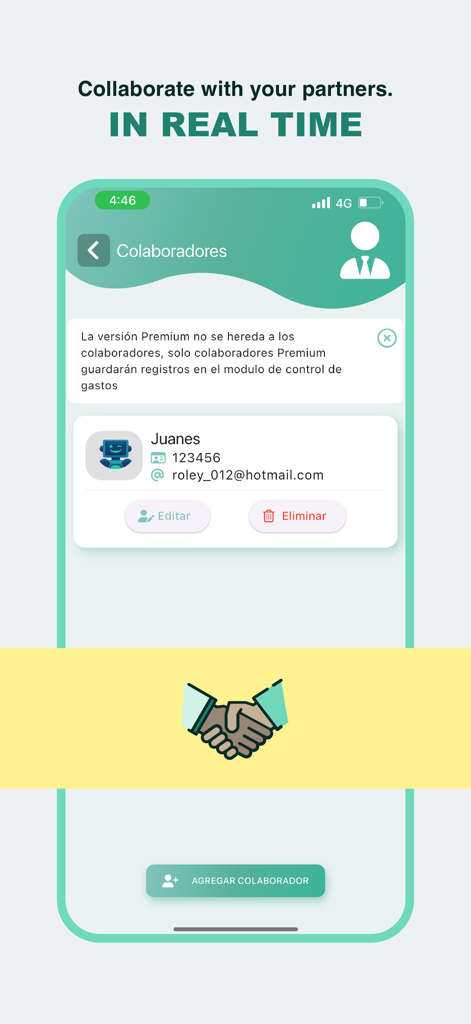 Loan Manager - Cobrapp - Schermata di collaborazione in tempo reale tra partner nell'app Loan Manager