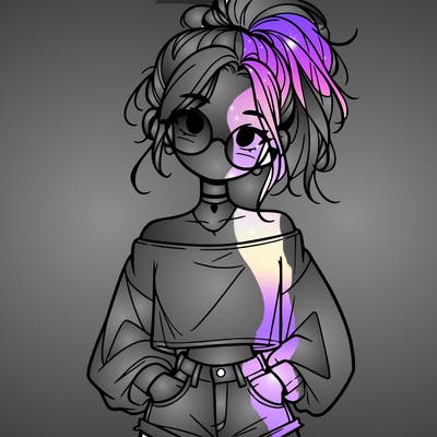 girl with a messy ponytail glasses a baggy crop top and jean shorts