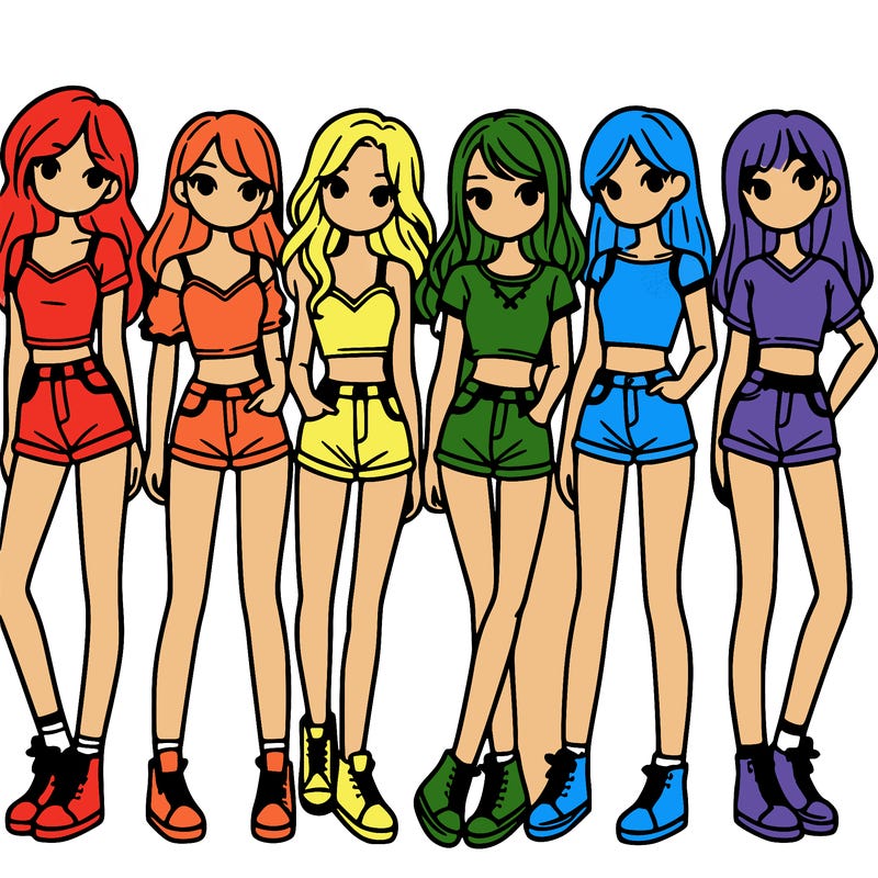 a group of girls wearing crop tops and shorts